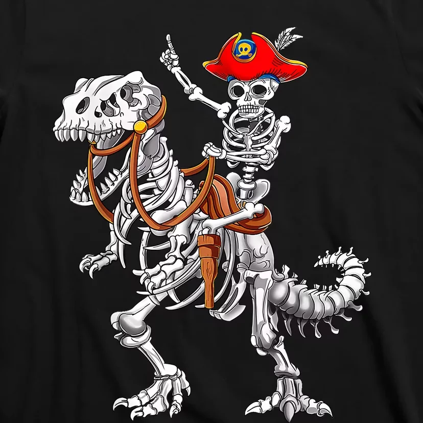 Skeleton Pirate Riding Skeleton Dinosaur Halloween Spooky T-Shirt