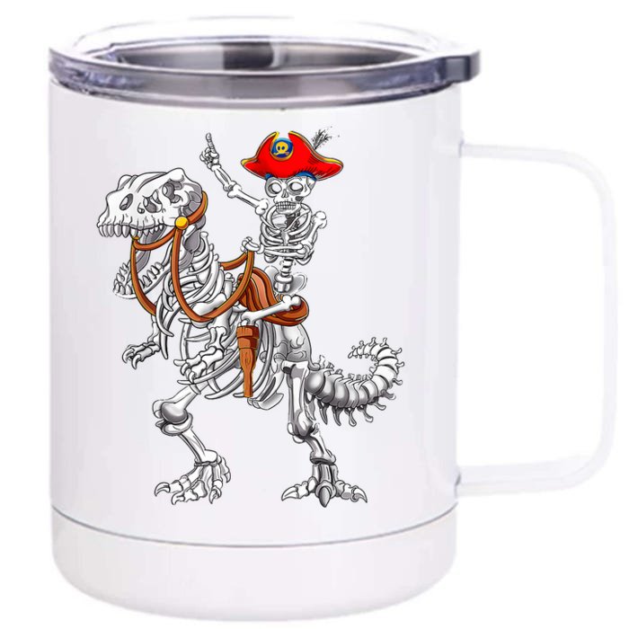 Skeleton Pirate Riding Skeleton Dinosaur Halloween Spooky Front & Back 12oz Stainless Steel Tumbler Cup