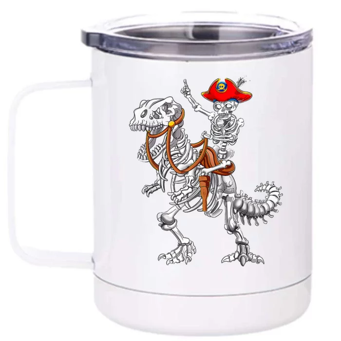 Skeleton Pirate Riding Skeleton Dinosaur Halloween Spooky Front & Back 12oz Stainless Steel Tumbler Cup