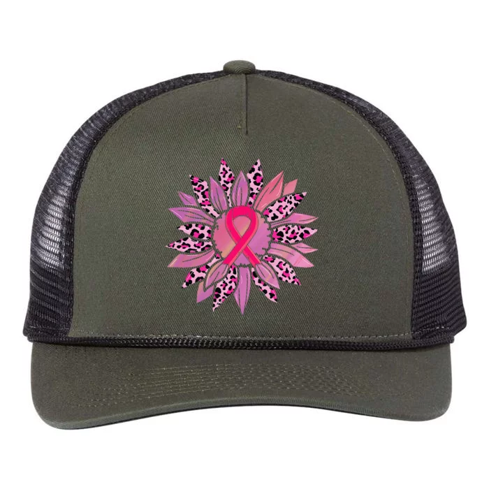 Sunflower Pink Ribbon Breast Cancer Awareness Warrior Retro Rope Trucker Hat Cap