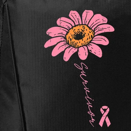 Sunflower Pink Ribbon Breast Cancer Survivor Awareness City Backpack