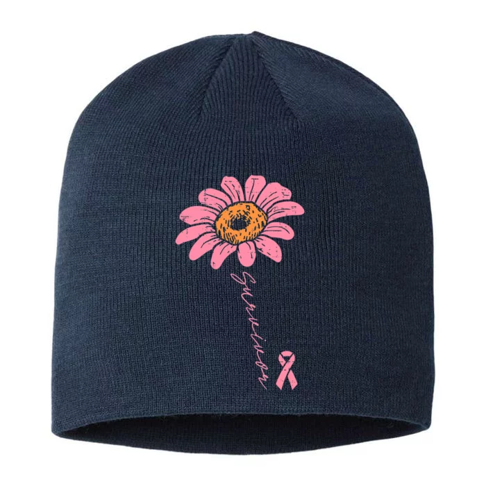 Sunflower Pink Ribbon Breast Cancer Survivor Awareness 8 1/2in Sustainable Knit Beanie