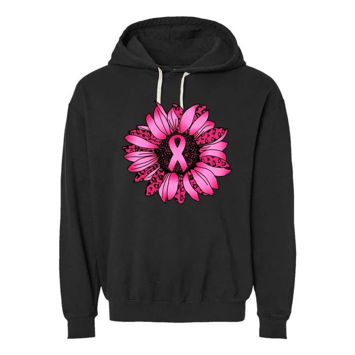 Sunflower Pink Ribbon Breast Cancer Awareness Garment-Dyed Fleece Hoodie