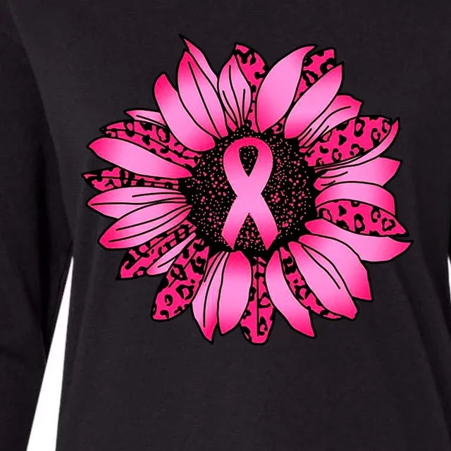 Sunflower Pink Ribbon Breast Cancer Awareness Womens Cotton Relaxed Long Sleeve T-Shirt