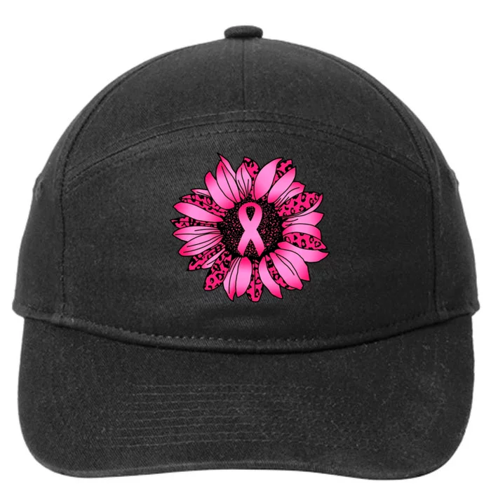 Sunflower Pink Ribbon Breast Cancer Awareness 7-Panel Snapback Hat