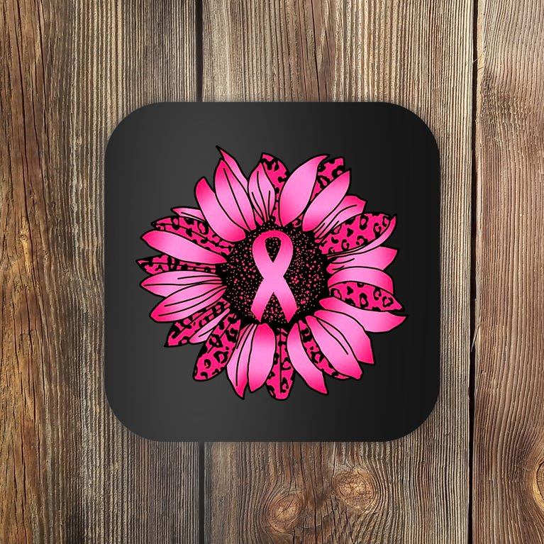 Sunflower Pink Ribbon Breast Cancer Awareness Coaster