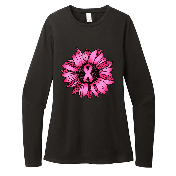 Sunflower Pink Ribbon Breast Cancer Awareness Womens CVC Long Sleeve Shirt