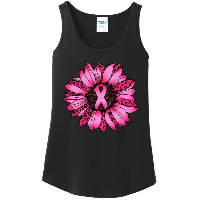 Sunflower Pink Ribbon Breast Cancer Awareness Ladies Essential Tank