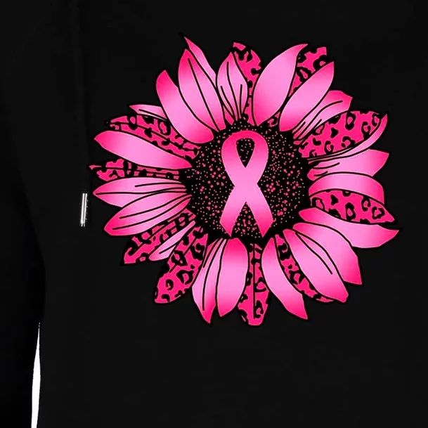 Sunflower Pink Ribbon Breast Cancer Awareness Womens Funnel Neck Pullover Hood