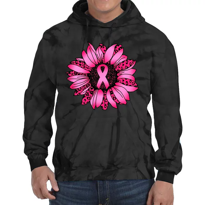 Sunflower Pink Ribbon Breast Cancer Awareness Tie Dye Hoodie