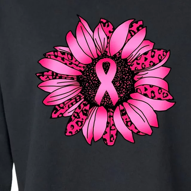 Sunflower Pink Ribbon Breast Cancer Awareness Cropped Pullover Crew