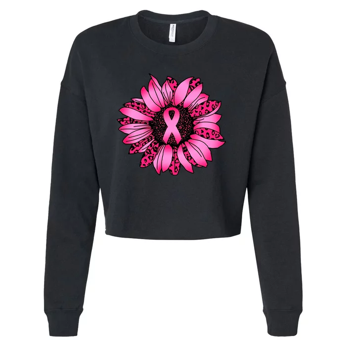 Sunflower Pink Ribbon Breast Cancer Awareness Cropped Pullover Crew