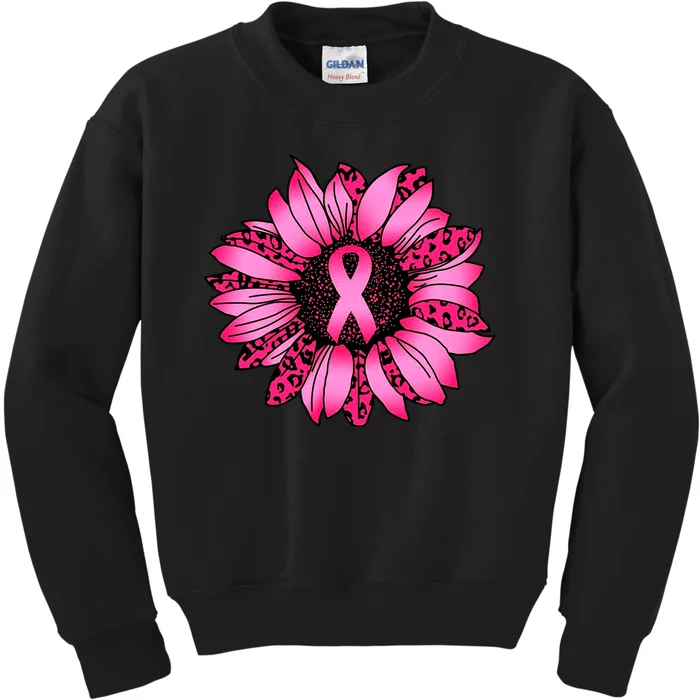 Sunflower Pink Ribbon Breast Cancer Awareness Kids Sweatshirt