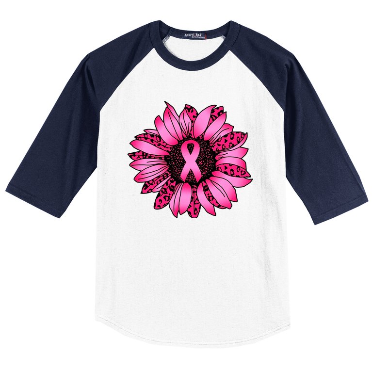 Sunflower Pink Ribbon Breast Cancer Awareness Baseball Sleeve Shirt
