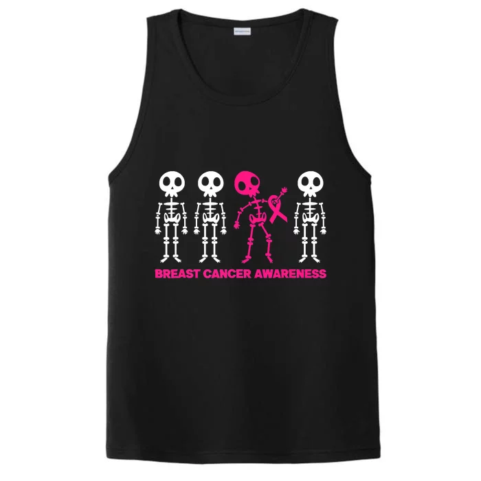 Skeleton Pink Ribbon Breast Cancer Awareness Halloween Boys Performance Tank