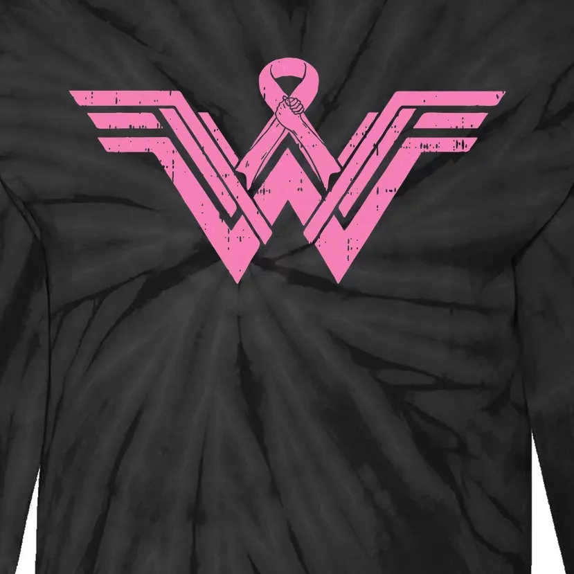 Superhero Pink Ribbon Breast Cancer Awareness Mom Wife Gift Tie-Dye Long Sleeve Shirt