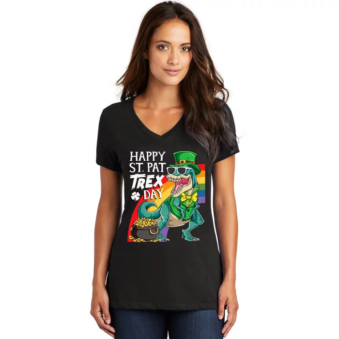 St Pat Rex Day Dinosaur St Patricks Day Women's V-Neck T-Shirt