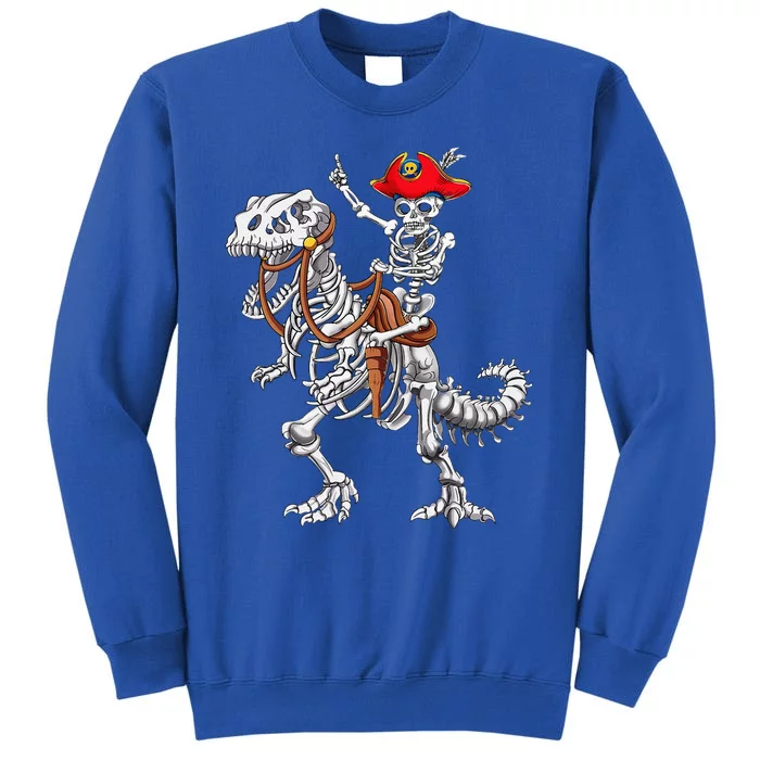 Skeleton Pirate Riding Skeleton Dinosaur Halloween Costume Tall Sweatshirt