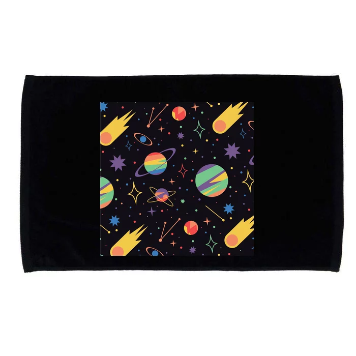 Space Planets Rainbow Galaxy Patterns Microfiber Hand Towel