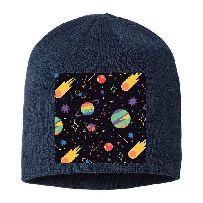 Space Planets Rainbow Galaxy Patterns 8 1/2in Sustainable Knit Beanie