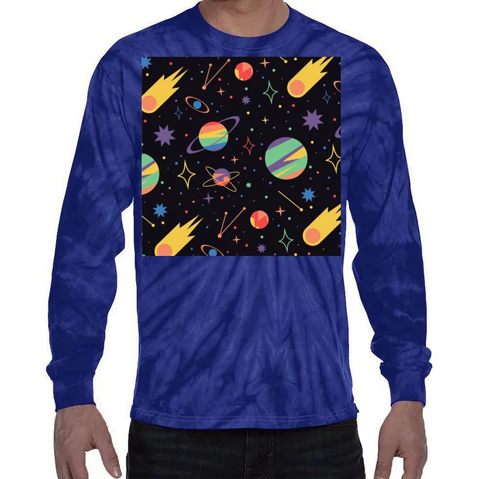 Space Planets Rainbow Galaxy Patterns Tie-Dye Long Sleeve Shirt