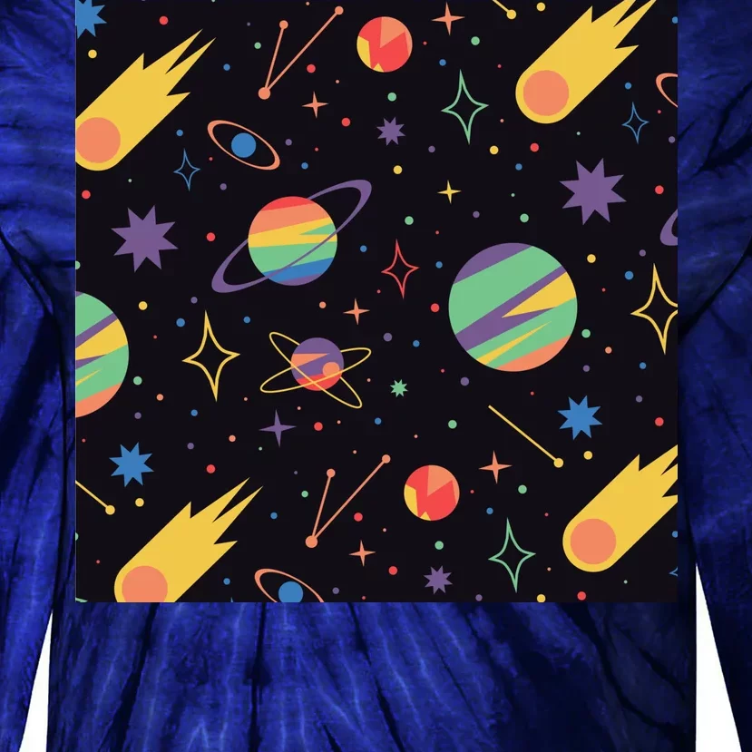 Space Planets Rainbow Galaxy Patterns Tie-Dye Long Sleeve Shirt