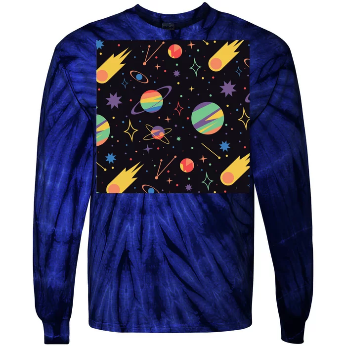 Space Planets Rainbow Galaxy Patterns Tie-Dye Long Sleeve Shirt