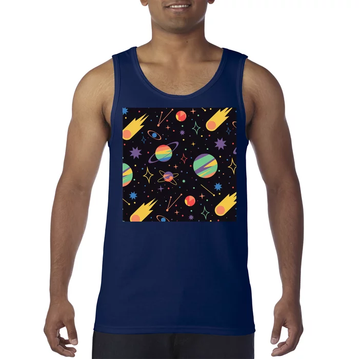 Space Planets Rainbow Galaxy Patterns Tank Top