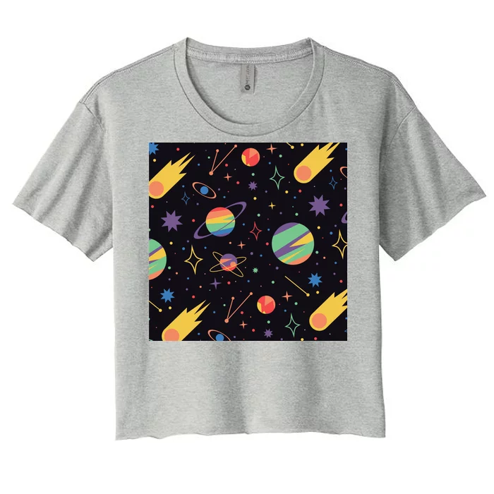 Space Planets Rainbow Galaxy Patterns Women's Crop Top Tee