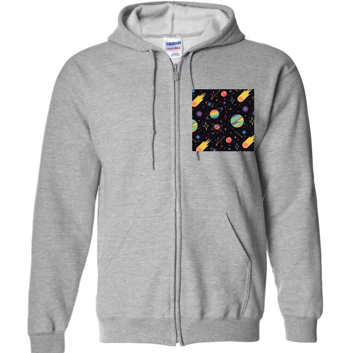 Space Planets Rainbow Galaxy Patterns Full Zip Hoodie