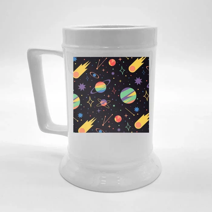 Space Planets Rainbow Galaxy Patterns Front & Back Beer Stein