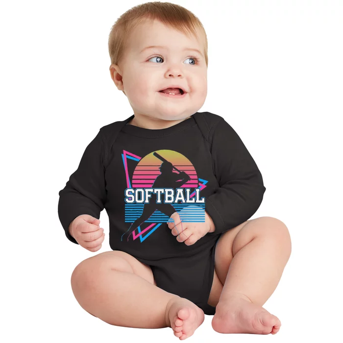 Softball Player Retro Baby Long Sleeve Bodysuit