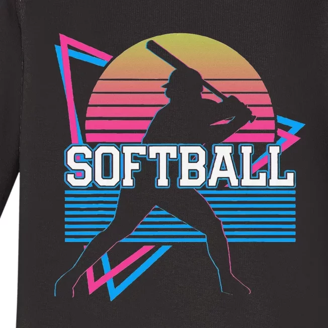 Softball Player Retro Baby Long Sleeve Bodysuit