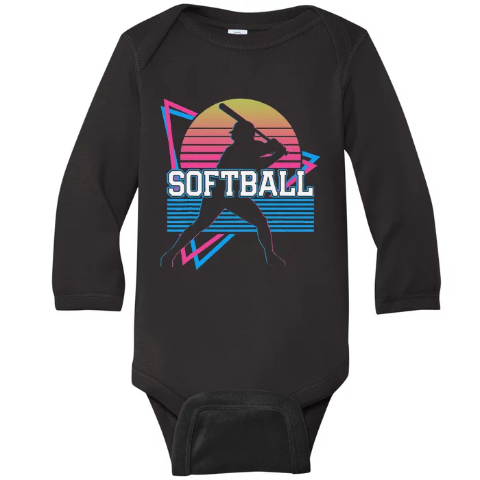 Softball Player Retro Baby Long Sleeve Bodysuit