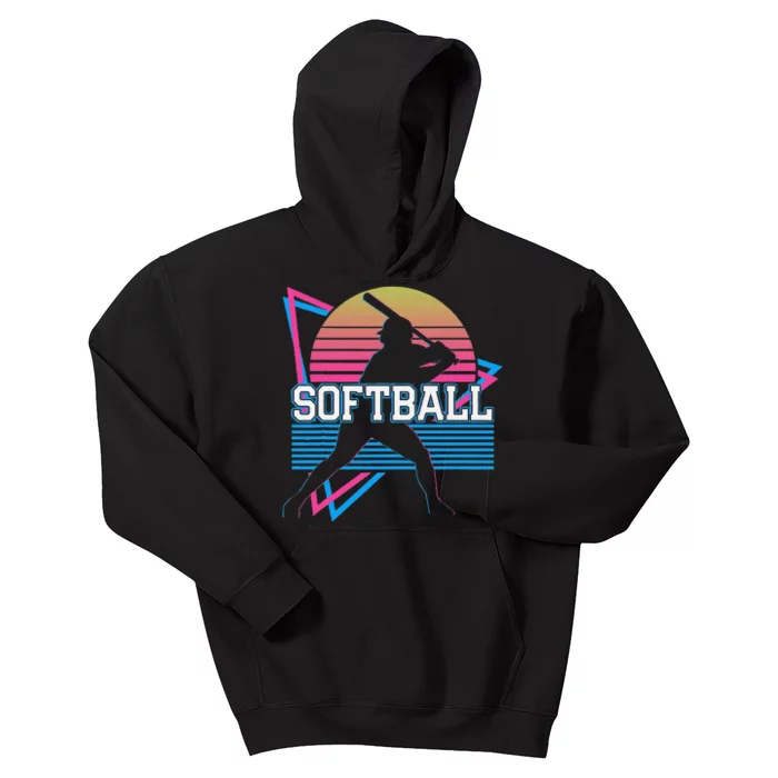 Softball Player Retro Kids Hoodie