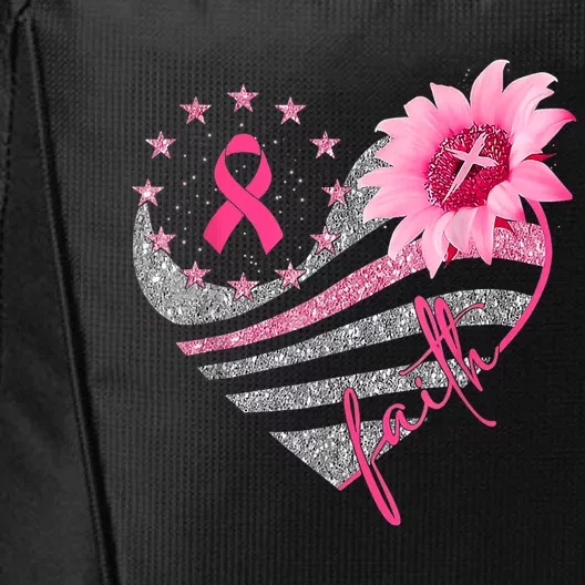 Sunflower Pink Ribbon Faith Breast Cancer Awareness City Backpack