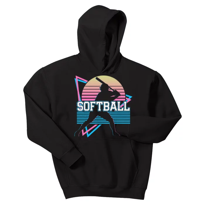 Softball Player Retro Kids Hoodie