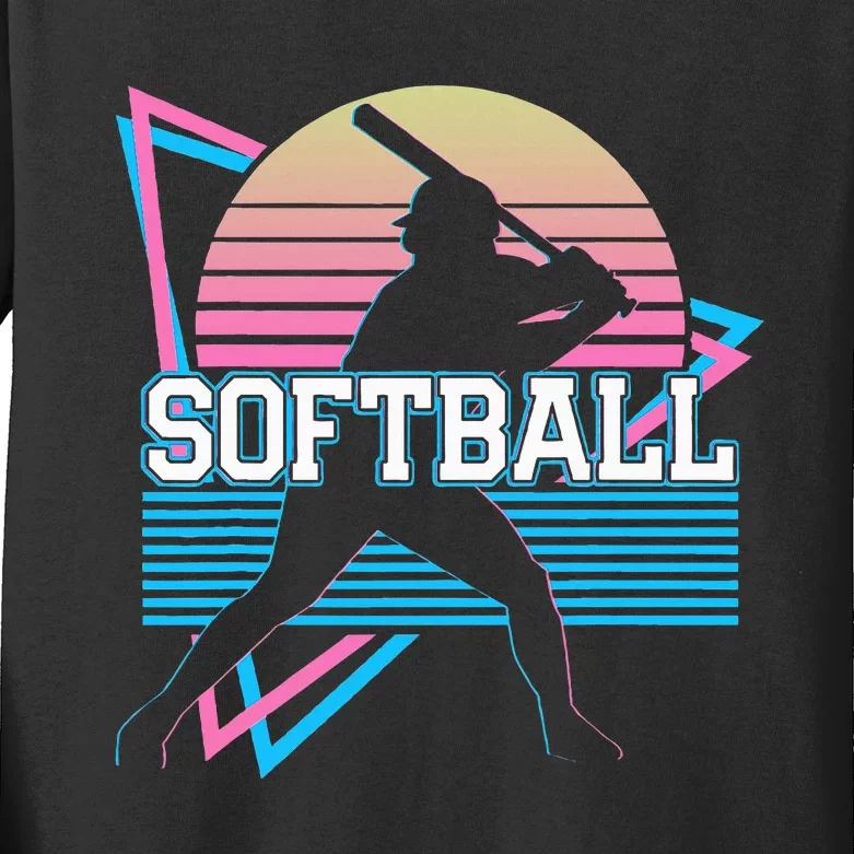 Softball Player Retro Kids Long Sleeve Shirt