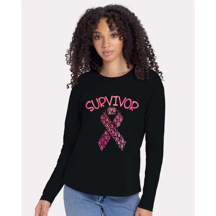 Survivor Pink Ribbon Won Breast Cancer Awareness Womens Cotton Relaxed Long Sleeve T-Shirt