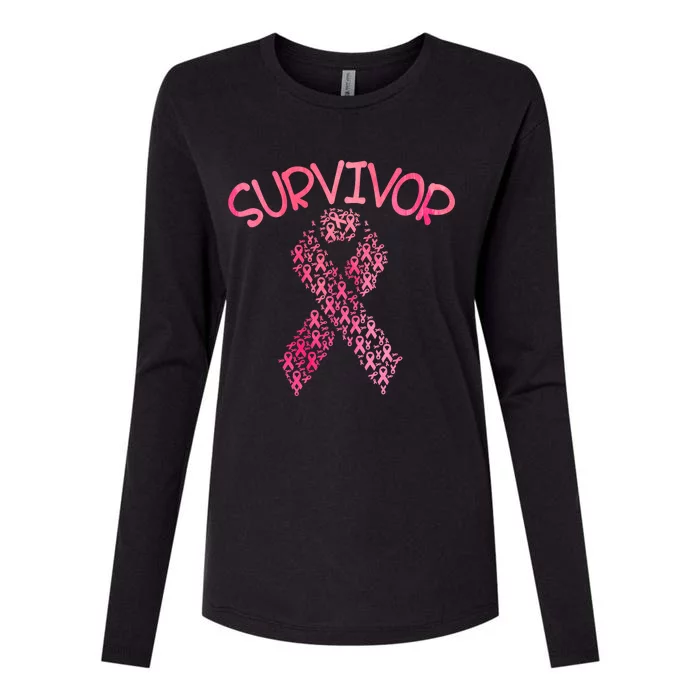 Survivor Pink Ribbon Won Breast Cancer Awareness Womens Cotton Relaxed Long Sleeve T-Shirt