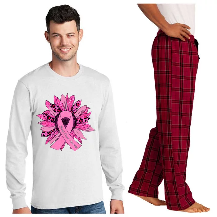 Sunflower Pink Ribbon Breast Cancer Awareness Cancer Warrior Long Sleeve Pajama Set