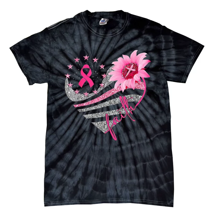 Sunflower Pink Ribbon Faith Breast Cancer Awareness Tie-Dye T-Shirt