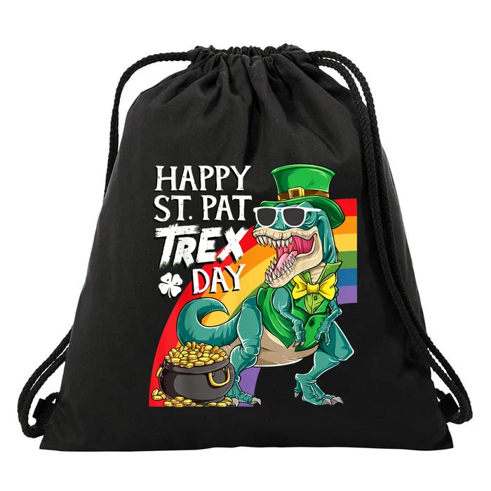 St Pat Rex Day Dinosaur St Patricks Day Drawstring Bag