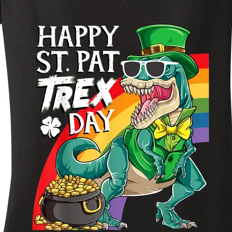 St Pat Rex Day Dinosaur St Patricks Day Women's V-Neck T-Shirt