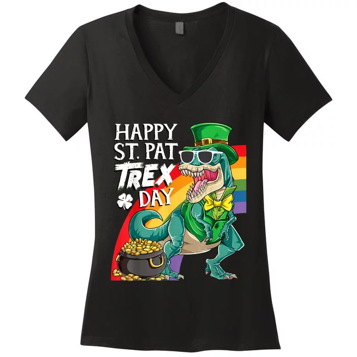 St Pat Rex Day Dinosaur St Patricks Day Women's V-Neck T-Shirt