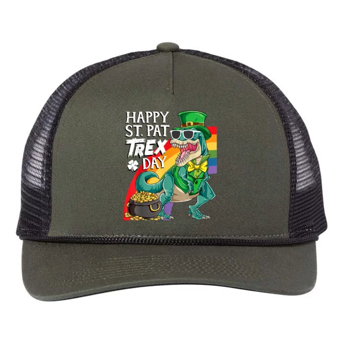 St Pat Rex Day Dinosaur St Patricks Day Retro Rope Trucker Hat Cap