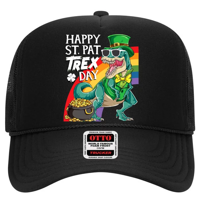 St Pat Rex Day Dinosaur St Patricks Day Boy High Crown Mesh Trucker Hat