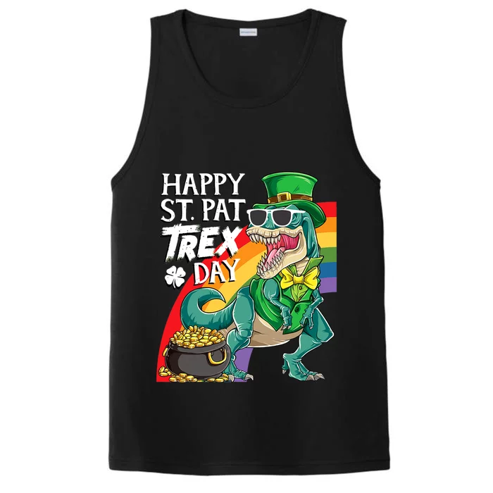 St Pat Rex Day Dinosaur St Patricks Day Boy Performance Tank