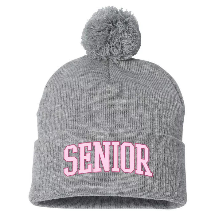 Senior Pink Retro Graduation Pom Pom 12in Knit Beanie