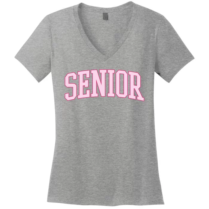 Senior Pink Retro Graduation Women's V-Neck T-Shirt